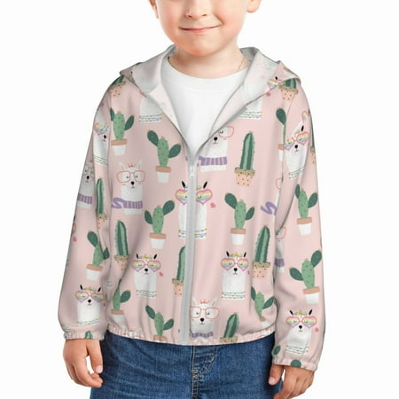 

Sun Hoodie for Kids Pink cute glasses cactus funny Long Sleeve Swim Fishing Shirts Sun Protection Zip Up Jacket Clothing Athletic Hoodie