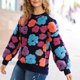 thumbnail image 3 of Suéter de cuello redondo con flores tridimensionales para mujer, jersey básico informal de manga larga y cuello redondo, cálido, para otoño e invierno, 3 of 5