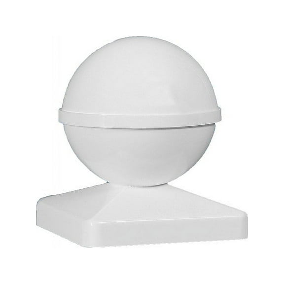 CC Outdoor Living Set of 2 Crisp White Round Ball Post Caps for 5x5 Fence Post