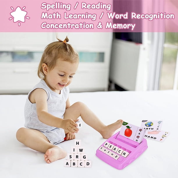 HOTUT Juguetes Educativos De Letras Para Niños 3-8 Años – 28 Tarjetas Doble Cara Y 52 Bloques De Madera, Juego Montessori De Ortografía, Incluye Bolsa De Almacenamiento