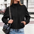 thumbnail image 2 of HAPIMO Women Faux Suede Jacket Zipper Standing Collar Coats Elastic Hem Cropped Outerwear Long Sleeve Fall Fashion Jackets with Pockets Black S, 2 of 9