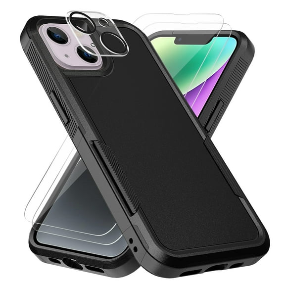 Xhy iPhone 14 Case with Screen and Lens Protector 2 in 1 Double Layer Rugged Drop Resistant, Military Grade Full Body Protection TPU Durable Detachable for iPhone 14 6.1 inch 2022 Phone - Black