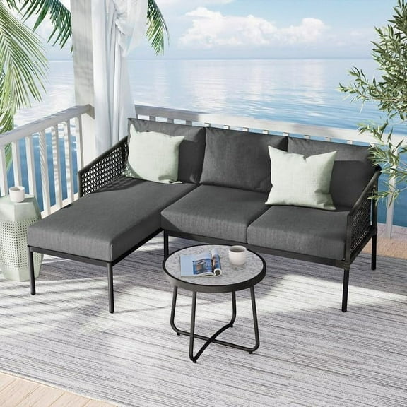 Grand Patio Outdoor 3-Piece Patio Furniture Small Sectional Sofa Set for Garden Backyard, Gray