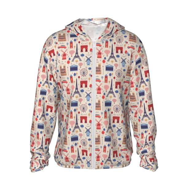Fotbe Paris Chaqueta con Protección Solar UPF 50+ para Hombre y Mujer, Camisa con Capucha y Bolsillos-Small