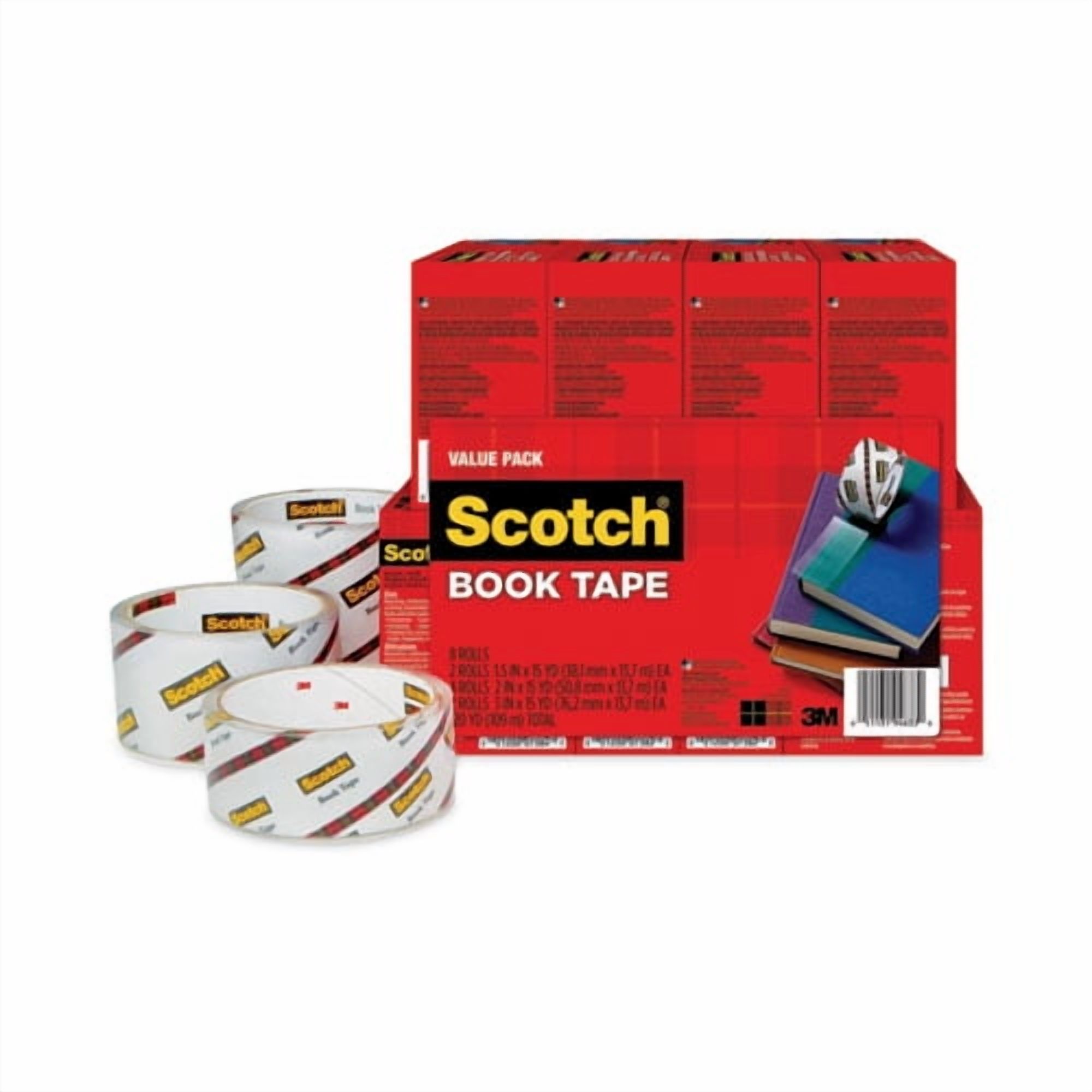Book Tape Value Pack, 3" Core, (2) 1.5" X 15 Yds, (4) 2" X 15 Yds, (2) 3" X 15 Yds, Clear, 8/pack | Bundle of 2
