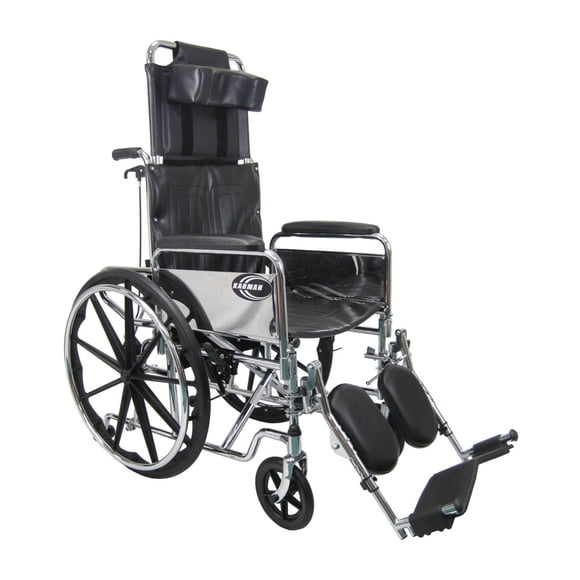 Silla de ruedas reclinable ligera Karman Healthcare KN-880-E de 22,7 kg con reposapiernas elevables extraíbles, cromada, asiento de 45,7 x 40,6 cm