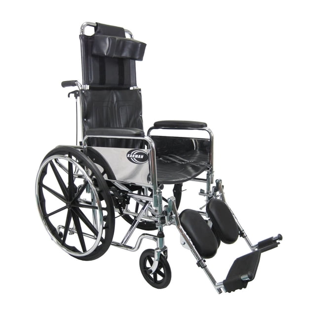 Silla de ruedas reclinable ligera Karman Healthcare KN-880-E de 22,7 kg con reposapiernas elevables extraíbles, cromada, asiento de 45,7 x 40,6 cm