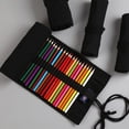 thumbnail image 1 of Estuche para lápices enrollable de lona hecho a mano de color negro puro, con 12, 24, 36, 48 y 72 agujeros, de gran capacidad, para hombres y mujeres, con cortina para lápices de colores, 1 of 5