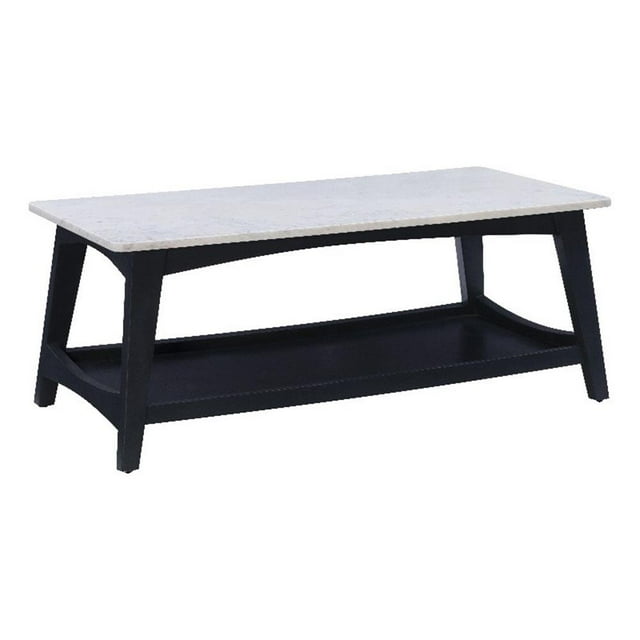 Linon Table Basse Pace Dessus en Marbre Blanc Base/étagère en Bois Fini Gris Rustique