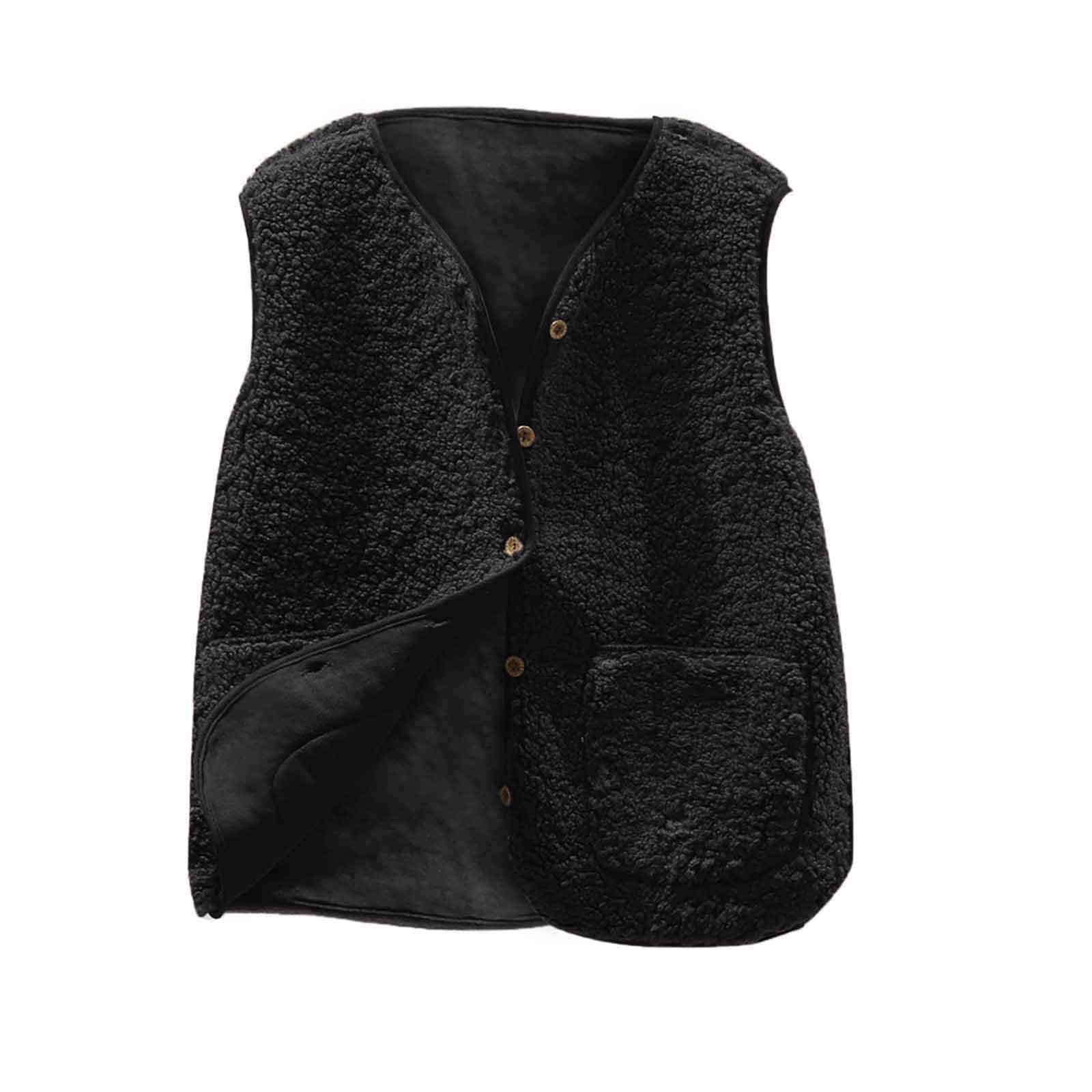 Wolfast Women s Sherpa Fleece Vest Jacket Faux Fuzzy Sleeveless Buttons Cropped Coat with Pocket Black AXL