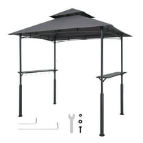 VEVOR Grill Gazebo, 8 x 5 ft Reinforced Outdoor BBQ Gazebo with Double-Tiered Roof, Powder-Coated Steel Patio Grill Shelter with 2 Side Shelves & 8 Hooks, Grilling Canopy for Patio Backyard Garden