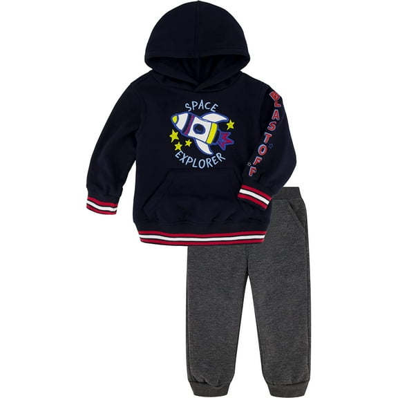 Kids Headquarters baby-boys 2 Pieces Hooded Jog Set 12 Months Navy Blazer/Granite Heather