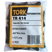 Tork Automotive TR414 Tubeless Tire Valve Stems, Black Rubber Snap-in Tire Valve Stem, Universal for Tubeless 0.453