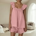 thumbnail image 2 of Two Piece Sets for Women Summer Women's Pajama Sets 2 Piece Outfits Sleeveless Sleepwear Ruffle Crop Top And Casual Shorts Loungewear Outfit Womens Swim Skirt with Shorts Swimsuit Elderly Wom Pink XXL, 2 of 6