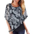 thumbnail image 2 of USSUMA Chiffon Flowing Shawl Double Layer Womens Tops Summer Loose Fit Floral Print Summer Top and Blouses Trendy Short Sleeve Shirts T-Shirt for Women Dressy Crewneck Tunic Plus, 2 of 7