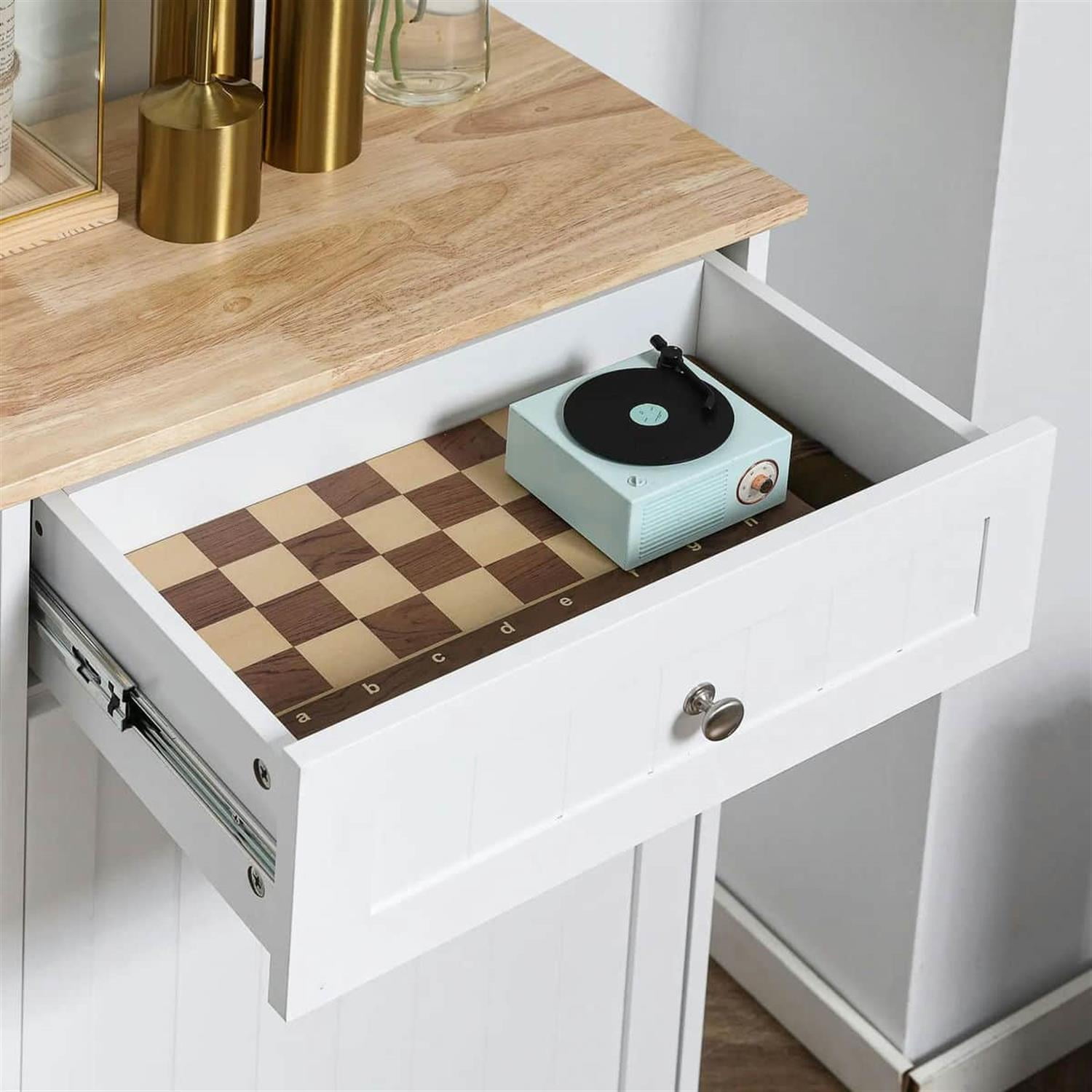 Demi Bonn 35" Kitchen Tilt-Out Trash Bin Cabinet Standalone Recycling Bin Holder with Drawer for Modern Kitchen, White