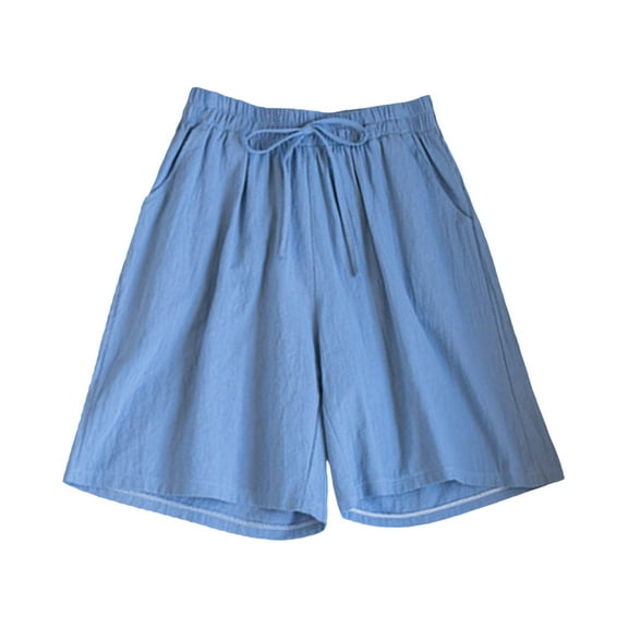 Shorts for Women Trendy Summer Curvy Comfortable Casual Literary Retro Denim Casual Drawstring Elastic Waist Comfy With Pockets High Waisted Shorts Women