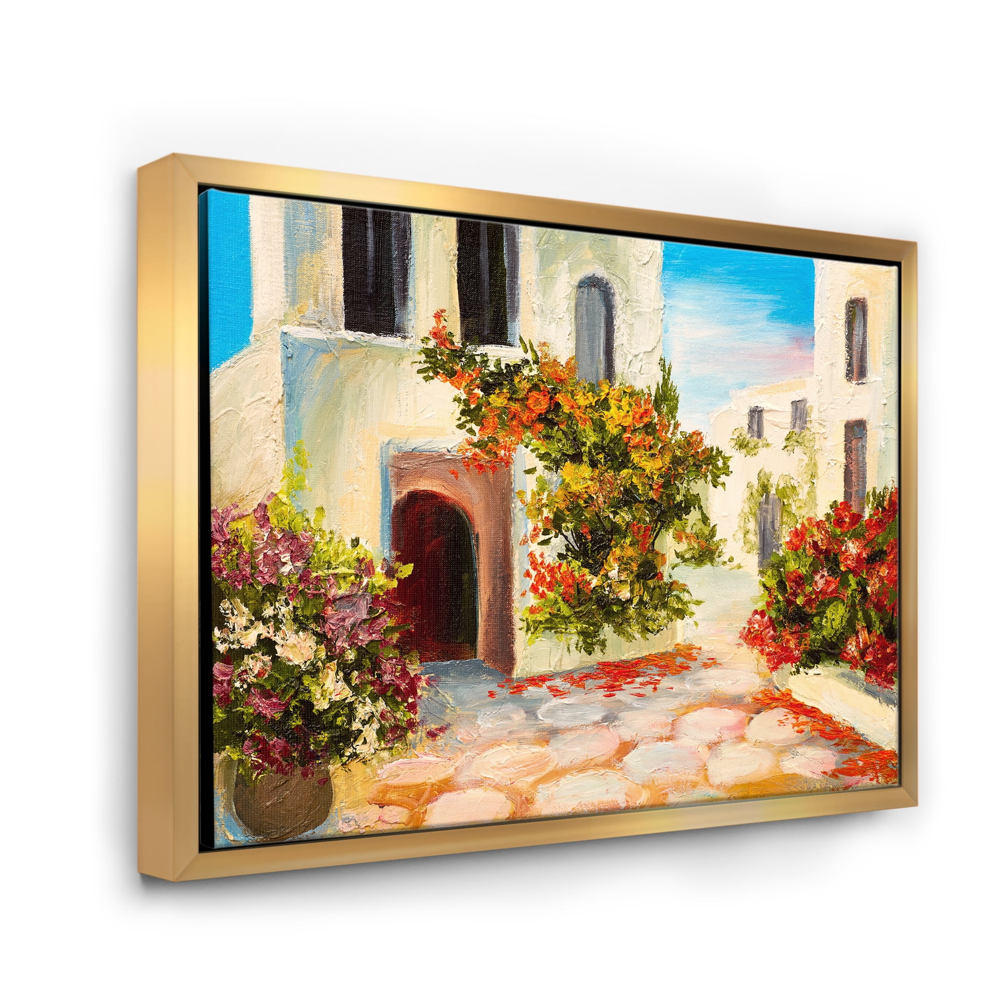 The Mountain With Flowers With Little House I 20 in x 12 in Framed Painting Canvas Art Print, by Designart