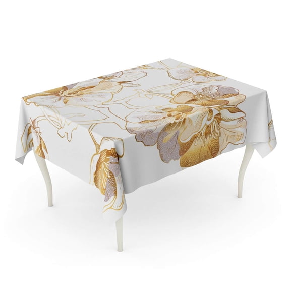 LADDKE Silver Pattern Light Gold Cherry Flowers White Black Sakura Tablecloth Table Desk Cover Home Party Decor 60x84 inch