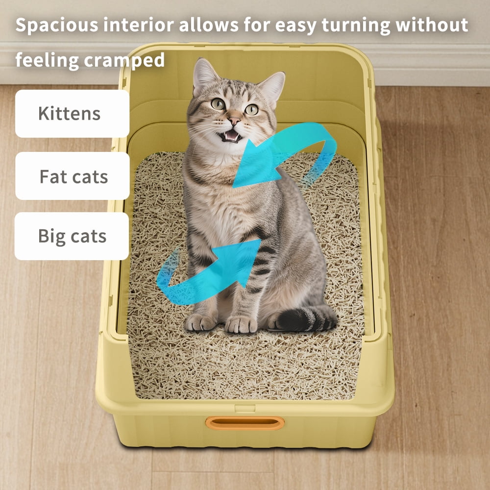 Cat Litter Box, Drawer-Style Enclosed Large Odor-Control Kitty Toilet with Pull-Out Tray, for Kittens, Big Cats & Multi-Cat Homes, Yellow