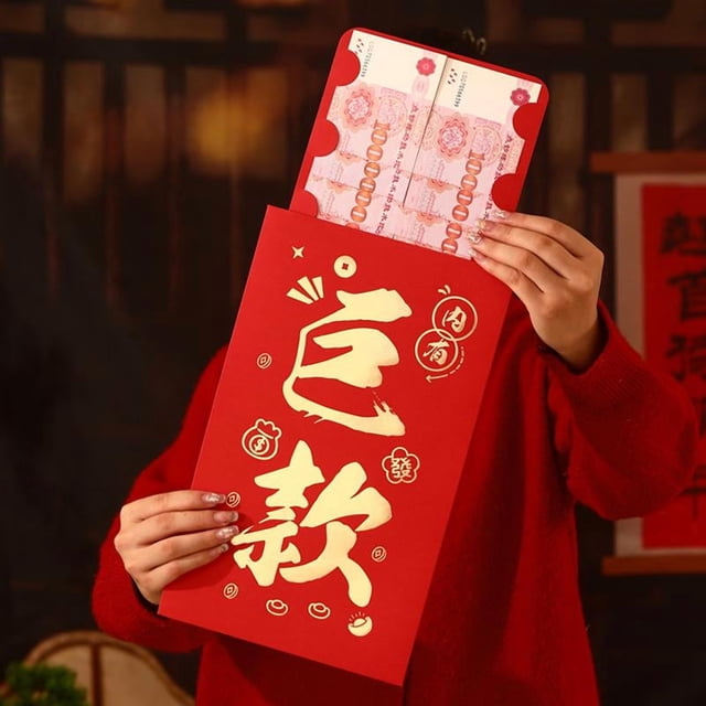 Grandes Enveloppes Angpao Rouges du Nouvel An Chinois pour l'Année du Cheval 2026, Décoration Cadeau Traditionnelle du Zodiaque, Grand Sachet d'Argent Festif
