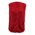 thumbnail image 4 of Women's Pocket Solid Color Sleeveless Cropped Fleece Button Vest Jacket Vest Coat for Fall and Winter, Short Style, Winter Clothes for Women,Red,2XL, 4 of 5