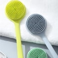 thumbnail image 3 of Cepillo exfoliante de silicona suave de doble cara para la espalda, multifuncional, para ducha, baño, masaje corporal, champú, limpiador con mango largo, azul marino, 3 of 5