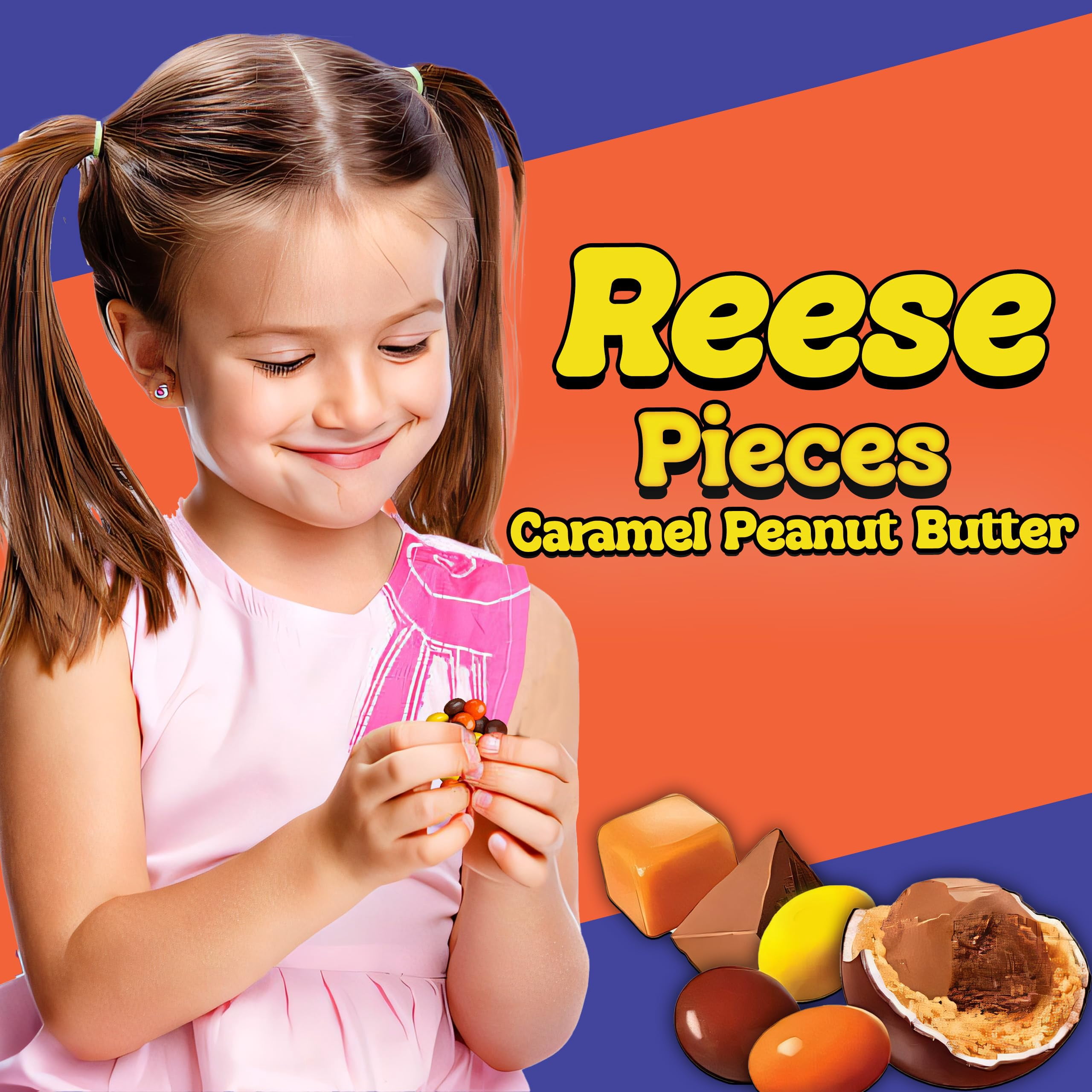 Reese Pieces Caramel Peanut Butter Candy, Bulk 2 Lbs, Caramel Flavored Milk Chocolate Peanut Butter Candies in Crunchy Shell, for Baking, Ice Cream Topping, Desserts, Snacking and More