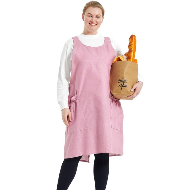 DELANTAL Delantales grandes de talla grande para mujer con bolsillos Algodón Lino Hornear Cocina Cocinar Rosa puro