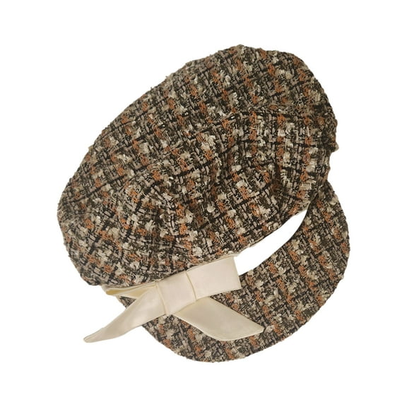 Women Brown Beige Tweed Newsboy Style Cap Hat