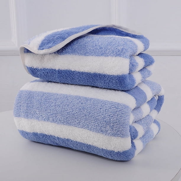 Nvzi Toallas de 2 piezas, 27,56 x 55,12 pulgadas, toalla de tiras anchas de vellón coral, livianas, toallas de secado rápido para su baño (azul)
