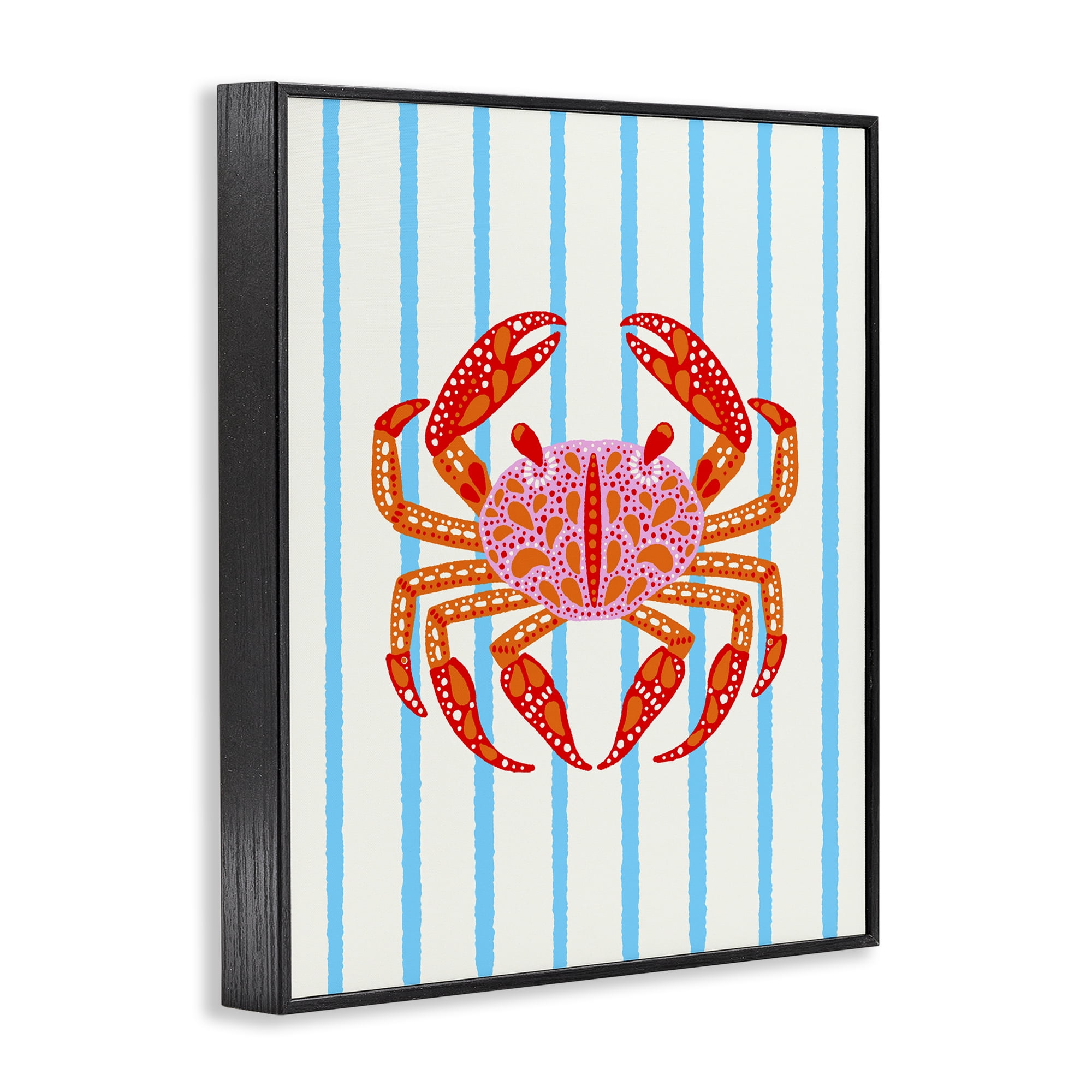 Stupell Industries Bright Crab on Stripes Black Framed Giclee Art, design by Indira Prieto | IndySign