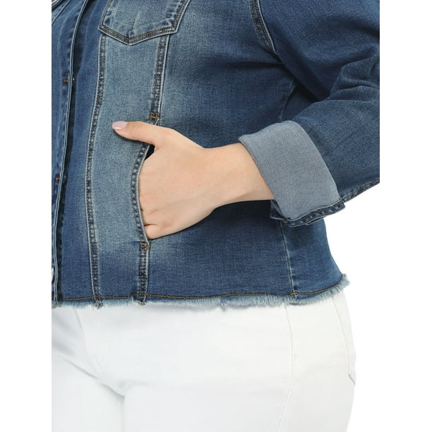 Plus size blue denim jacket cheap