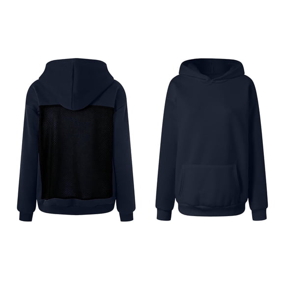 Women Backless Hollow Mesh Hooded Long Sleeve Oversized Pullover Sweatshirt Party Top