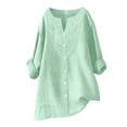 thumbnail image 3 of WTXUE Womens Cotton Linen Shirts Loose Long Sleeve V Neck Casual Boho Beach Tops Flowy Vintage Embroidered Tunic Blouse Gauze Tops Loose Blouses Lightweight Tops Casual Blouse Loose Fit Mint Green S, 3 of 9