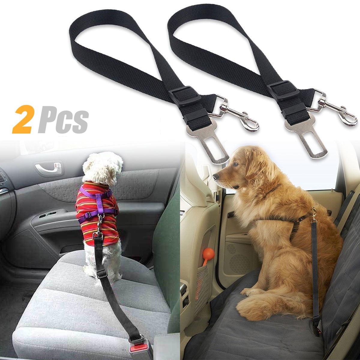 Adjustable Car Safety Seat Belts for Pet Dogs & Cats Universal Pets Seat Belt Tether Restraint Harness Seat Belt Travel Clip Vehicle Auto Seatbelt Safe Buckle Durable Nylon Safety Leads,2PCS 