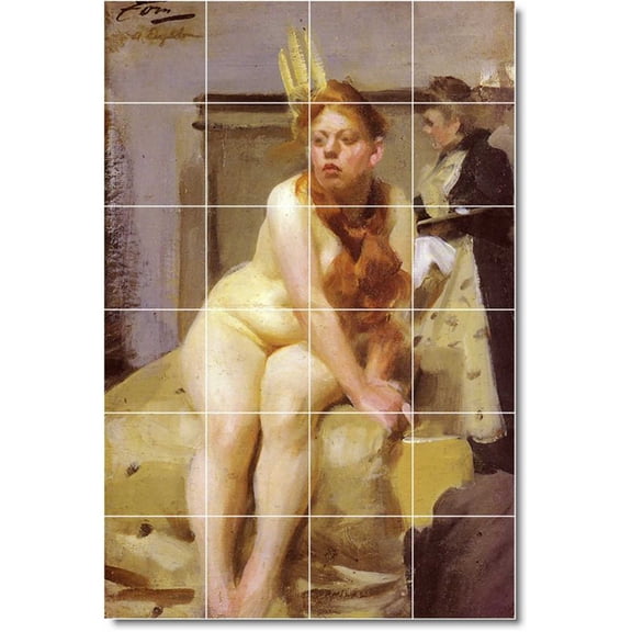 Ceramic Tile Mural-Anders Zorn Nudes Custom Tile Mural 29. 17" w x 25.5" h using (24) 4.25 x 4.25 ceramic tiles