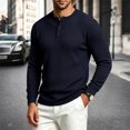 thumbnail image 2 of SJLDQY Men's Henley Shirts Long Sleeve Button T-Shirts Ribbed Texture Knit Tees Fall Winter Casual Loose Tops, 2 of 5