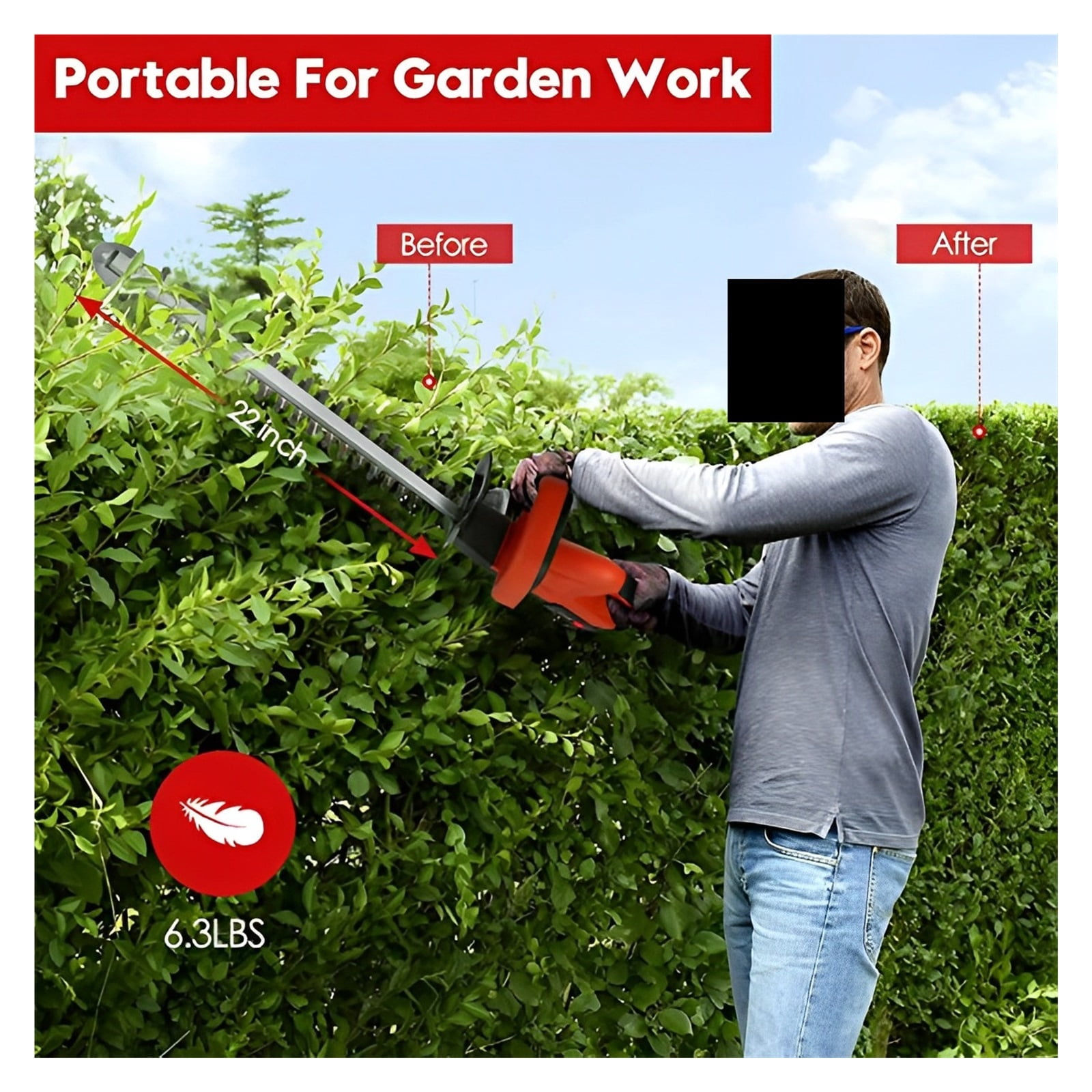Cordless Hedge Trimmer 22 Inch 21V 500W Hedge Trimmer With Dual Action Blade 3/5" Electric Cut Capacity For Bush Lawn Garden ,2 IN 1 Trimmer & Edger