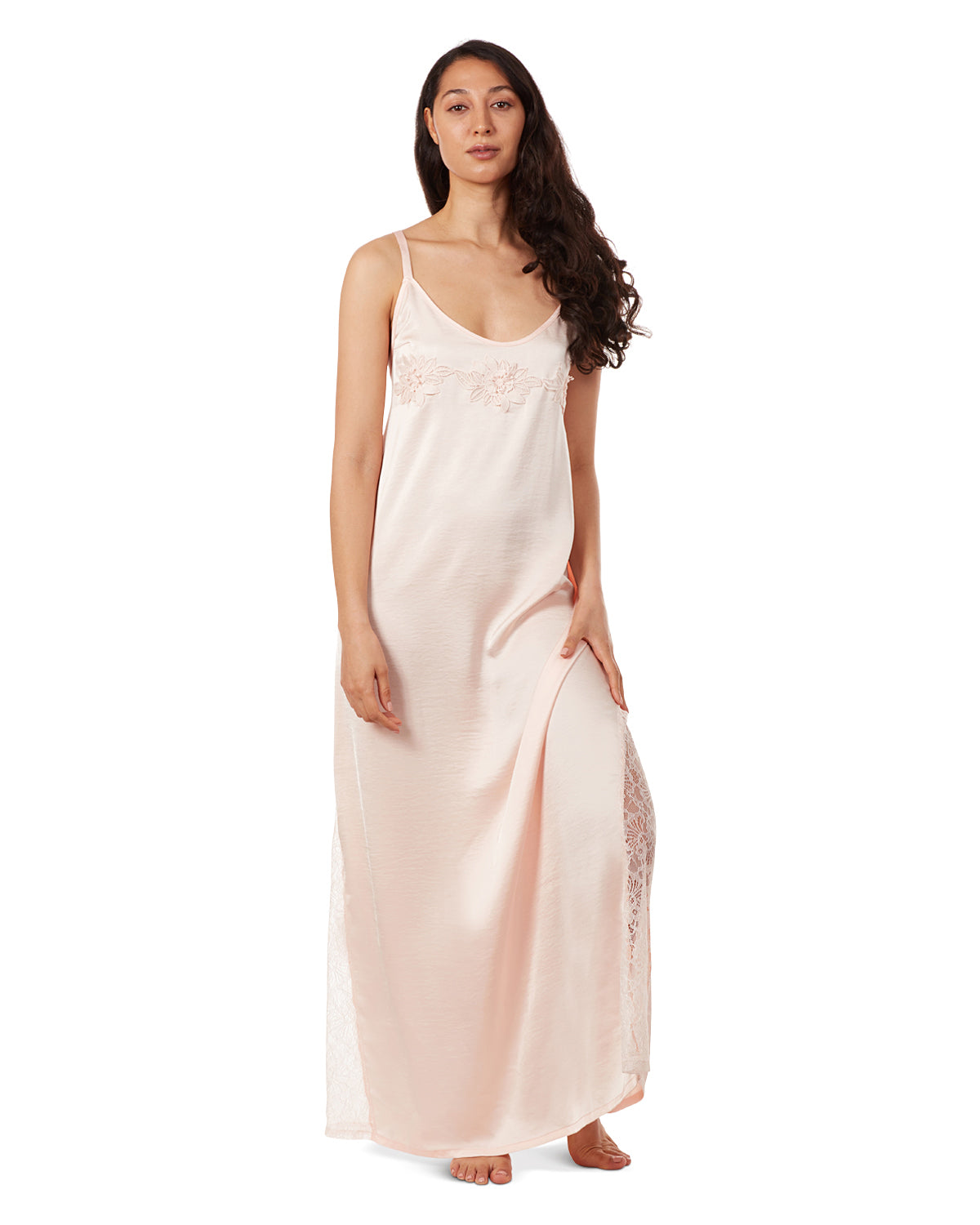 slim fit dress slacks Agent Provocateur White Satin Negligee Slip Dress with Black Floral La –  PauméLosAngeles main image 0