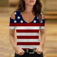 thumbnail image 2 of Midsumdr Womens Tops Summer 4th of July V-Neck Cold shoulder Shirts Casual Short Sleeve American Flag Print Blouse Top, 2 of 5