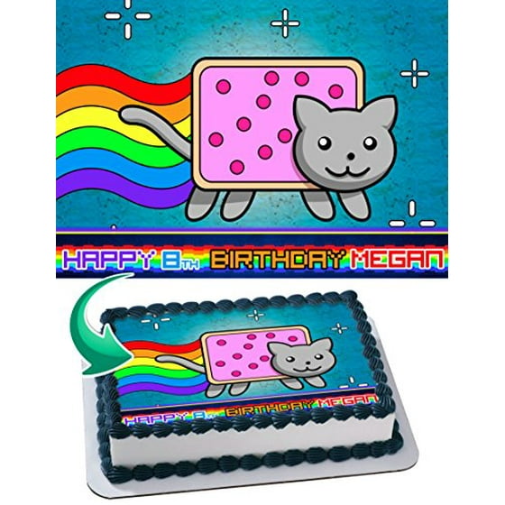 Nyan Cat Edible Cake Topper Personalized Birthday 1 4 Sheet - roblox piano sheets nyan cat