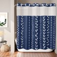 thumbnail image 2 of No Hook Shower Curtain, Modern Simple Lines Shower Curtains for Bathroom with See Through Top Window, Rustic Leaf Vertical Stripes Navy Blue Waterproof & Washable Bath Curtain Standard 72"x72", 2 of 9