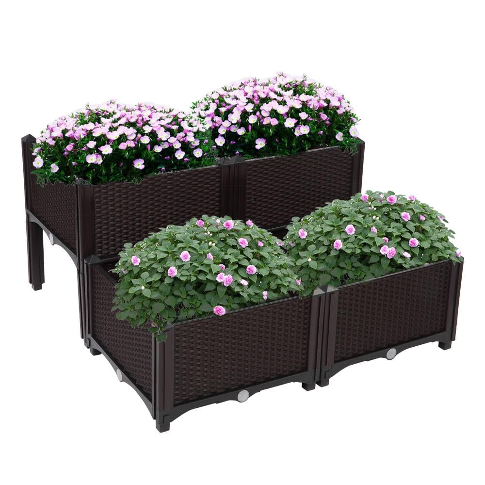 Baytocare Set of 4 Raised Bed, Plastic Elevated Garden Beds Planting Box