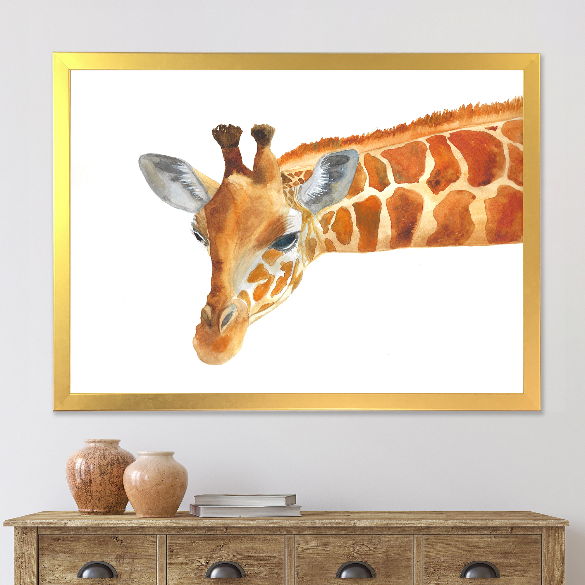 Designart 'Close Up Portrait of A Giraffe IX' Farmhouse Framed Art Print