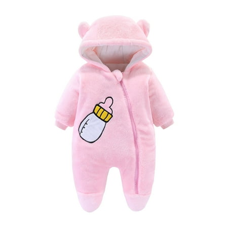 

Dr.Eam Newborn Winter Cold Hoodie Coats Fleece Toddler Infant Baby Girls Boys Zipper Fuzzy Hooded Cartoon Romper Jumpsuit Coat Outerwear Tops Boys Girls Pink 3 M-6 M