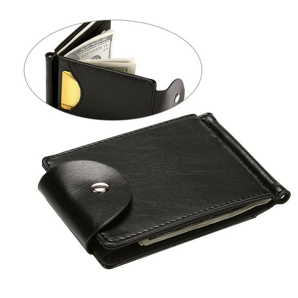 SHOWERORO Men Compact Wallet with Money Clip 1Pack Black PU Anti-RFID for Everyday Use