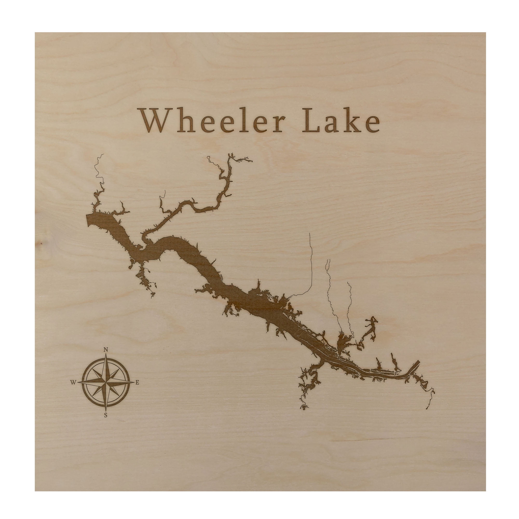Wheeler Lake Map 12x12" Birch Wood Wall Art Office Decor Gift Engraved