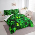 thumbnail image 3 of Manfei Chic Green Square Bedding Comforter Set 7pcs for Boys, Rectangle Geometric Queen Bedding Sets, Futuristic Abstract Reversible Queen Sheet Sets, Ultra Soft Home Decor, 3 of 7