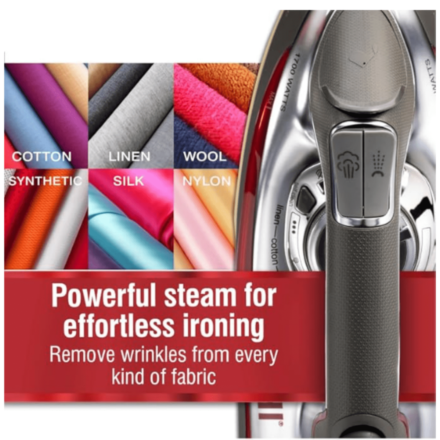 Steam Iron for Clothes with 300+ Holes for Powerful Steam ing, Temperature Guide Dial, 1700 Watts, XL 10’ Cord, 3-Way Auto Shutoff, Titanium Infused Ceramic Soleplate, Silver (13101)